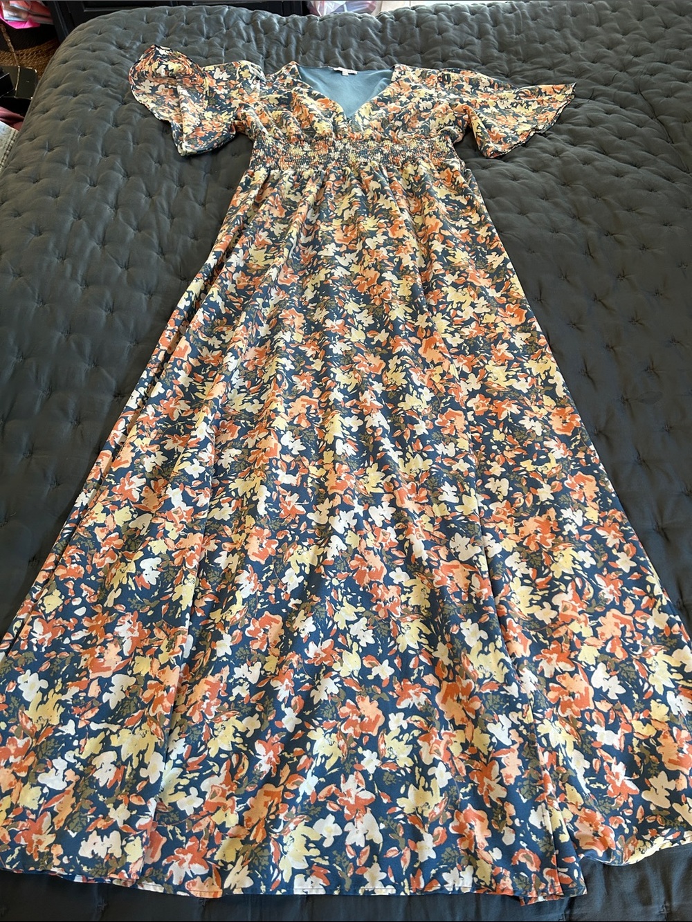 Baltic Born Floral Maxi Dress with Orange and Cream Blooms